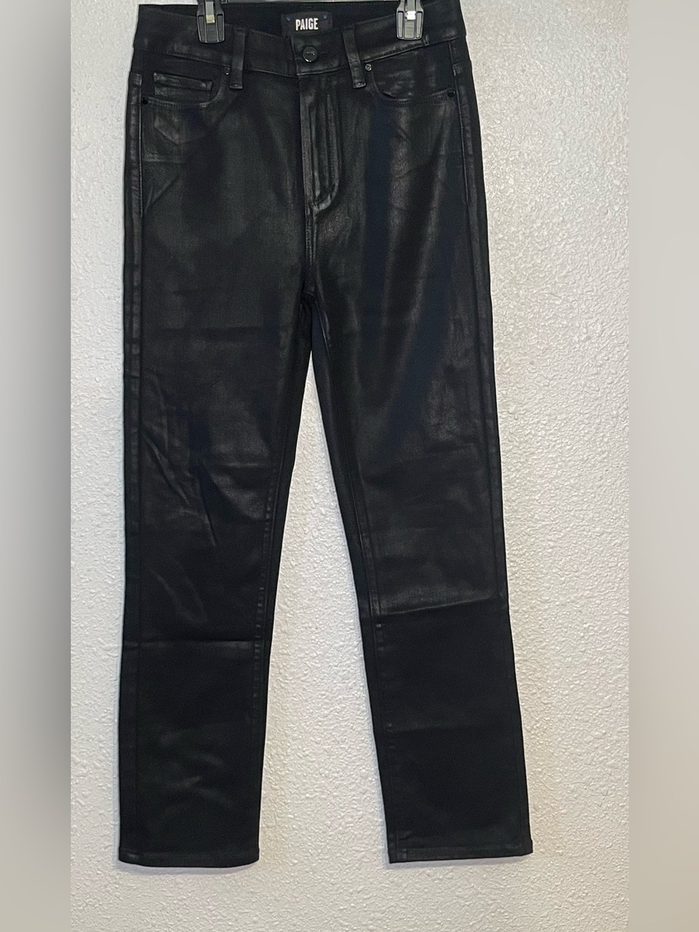 PAIGE Cindy Coated Straight Leg Pants in Black Like New size 28